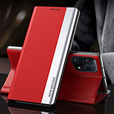 Coque Portefeuille Livre Cuir Etui Clapet L01 pour Oppo Find X5 5G Rouge