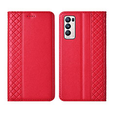 Coque Portefeuille Livre Cuir Etui Clapet L01 pour Oppo Reno5 Pro+ Plus 5G Rouge