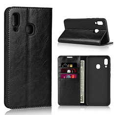 Coque Portefeuille Livre Cuir Etui Clapet L01 pour Samsung Galaxy A20 Noir