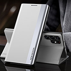 Coque Portefeuille Livre Cuir Etui Clapet L01 pour Samsung Galaxy S22 Ultra 5G Blanc