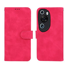Coque Portefeuille Livre Cuir Etui Clapet L01Z pour Huawei P60 Art Rose Rouge