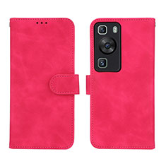 Coque Portefeuille Livre Cuir Etui Clapet L01Z pour Huawei P60 Pro Rose Rouge