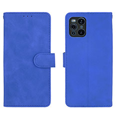 Coque Portefeuille Livre Cuir Etui Clapet L01Z pour Oppo Find X3 Pro 5G Bleu