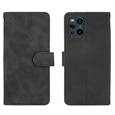 Coque Portefeuille Livre Cuir Etui Clapet L01Z pour Oppo Find X3 Pro 5G Noir