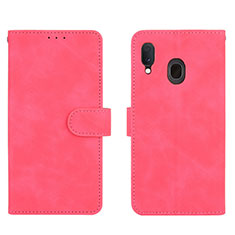 Coque Portefeuille Livre Cuir Etui Clapet L01Z pour Samsung Galaxy A20 Rose Rouge