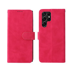 Coque Portefeuille Livre Cuir Etui Clapet L01Z pour Samsung Galaxy S21 Ultra 5G Rose Rouge
