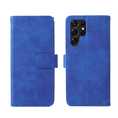 Coque Portefeuille Livre Cuir Etui Clapet L01Z pour Samsung Galaxy S22 Ultra 5G Bleu
