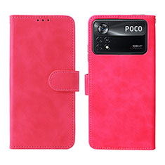 Coque Portefeuille Livre Cuir Etui Clapet L01Z pour Xiaomi Poco X4 Pro 5G Rose Rouge