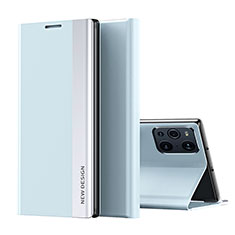 Coque Portefeuille Livre Cuir Etui Clapet L02 pour Oppo Find X3 Pro 5G Bleu Clair