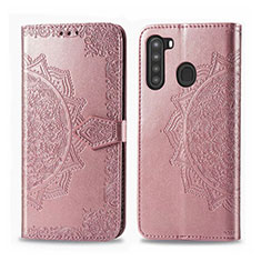 Coque Portefeuille Livre Cuir Etui Clapet L02 pour Samsung Galaxy A21 Or Rose