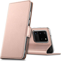 Coque Portefeuille Livre Cuir Etui Clapet L02 pour Samsung Galaxy S20 Ultra 5G Or Rose
