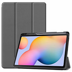 Coque Portefeuille Livre Cuir Etui Clapet L02 pour Samsung Galaxy Tab S6 Lite 10.4 SM-P610 Gris