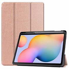 Coque Portefeuille Livre Cuir Etui Clapet L02 pour Samsung Galaxy Tab S6 Lite 10.4 SM-P610 Or Rose