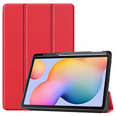 Coque Portefeuille Livre Cuir Etui Clapet L02 pour Samsung Galaxy Tab S6 Lite 4G 10.4 SM-P615 Rouge