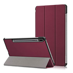 Coque Portefeuille Livre Cuir Etui Clapet L02 pour Samsung Galaxy Tab S7 Plus 5G 12.4 SM-T976 Vin Rouge