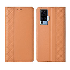 Coque Portefeuille Livre Cuir Etui Clapet L02 pour Vivo X50 Pro 5G Orange