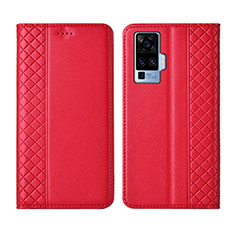 Coque Portefeuille Livre Cuir Etui Clapet L02 pour Vivo X50 Pro 5G Rouge