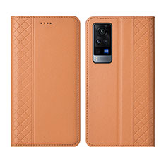 Coque Portefeuille Livre Cuir Etui Clapet L02 pour Vivo X60 Pro 5G Orange