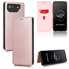 Coque Portefeuille Livre Cuir Etui Clapet L02Z pour Asus ROG Phone 7 Ultimate Or Rose
