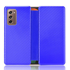 Coque Portefeuille Livre Cuir Etui Clapet L02Z pour Samsung Galaxy Z Fold2 5G Bleu