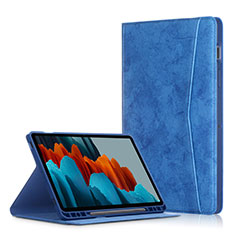 Coque Portefeuille Livre Cuir Etui Clapet L04 pour Samsung Galaxy Tab S7 Plus 12.4 Wi-Fi SM-T970 Bleu