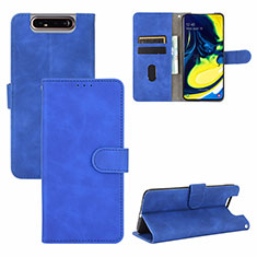 Coque Portefeuille Livre Cuir Etui Clapet L04Z pour Samsung Galaxy A80 Bleu