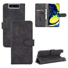Coque Portefeuille Livre Cuir Etui Clapet L04Z pour Samsung Galaxy A80 Noir