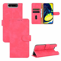 Coque Portefeuille Livre Cuir Etui Clapet L04Z pour Samsung Galaxy A80 Rose Rouge