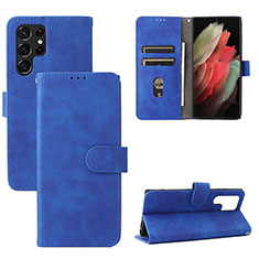 Coque Portefeuille Livre Cuir Etui Clapet L04Z pour Samsung Galaxy S21 Ultra 5G Bleu