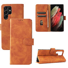 Coque Portefeuille Livre Cuir Etui Clapet L04Z pour Samsung Galaxy S21 Ultra 5G Marron