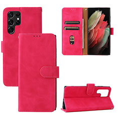 Coque Portefeuille Livre Cuir Etui Clapet L04Z pour Samsung Galaxy S21 Ultra 5G Rose Rouge
