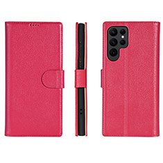 Coque Portefeuille Livre Cuir Etui Clapet L06 pour Samsung Galaxy S22 Ultra 5G Rose Rouge