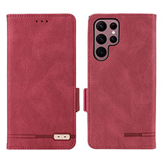 Coque Portefeuille Livre Cuir Etui Clapet L08Z pour Samsung Galaxy S22 Ultra 5G Rouge