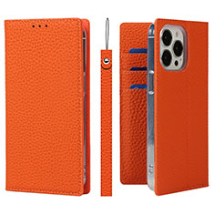 Coque Portefeuille Livre Cuir Etui Clapet L09 pour Apple iPhone 13 Pro Max Orange