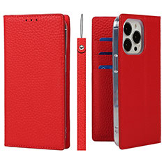 Coque Portefeuille Livre Cuir Etui Clapet L09 pour Apple iPhone 13 Pro Rouge