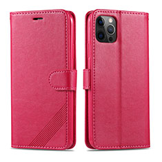 Coque Portefeuille Livre Cuir Etui Clapet L11 pour Apple iPhone 12 Pro Max Rose Rouge