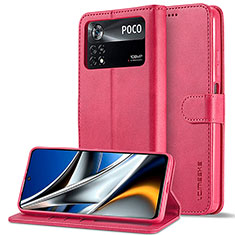 Coque Portefeuille Livre Cuir Etui Clapet LC2 pour Xiaomi Poco X4 Pro 5G Rose Rouge
