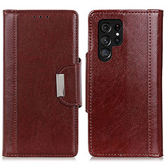 Coque Portefeuille Livre Cuir Etui Clapet M01L pour Samsung Galaxy S23 Ultra 5G Marron