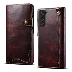 Coque Portefeuille Livre Cuir Etui Clapet M01T pour Samsung Galaxy S21 5G Vin Rouge