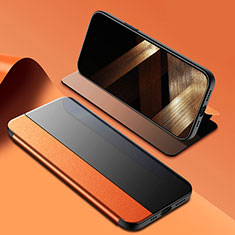 Coque Portefeuille Livre Cuir Etui Clapet M03 pour Apple iPhone 15 Pro Orange