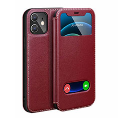 Coque Portefeuille Livre Cuir Etui Clapet N01 pour Apple iPhone 12 Mini Rouge