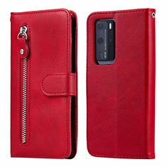 Coque Portefeuille Livre Cuir Etui Clapet N01 pour Huawei P40 Pro Rouge