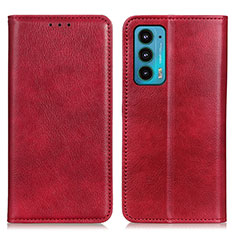 Coque Portefeuille Livre Cuir Etui Clapet N01P pour Motorola Moto Edge 20 5G Rouge