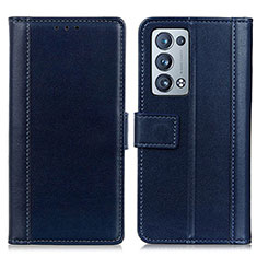 Coque Portefeuille Livre Cuir Etui Clapet N02P pour Oppo Reno6 Pro+ Plus 5G Bleu