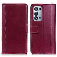 Coque Portefeuille Livre Cuir Etui Clapet N02P pour Oppo Reno6 Pro+ Plus 5G Rouge
