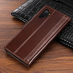 Coque Portefeuille Livre Cuir Etui Clapet P01 pour Samsung Galaxy Note 10 Plus Marron