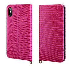 Coque Portefeuille Livre Cuir Etui Clapet P03 pour Apple iPhone Xs Rose Rouge