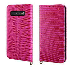 Coque Portefeuille Livre Cuir Etui Clapet P04 pour Samsung Galaxy S10 Plus Rose Rouge