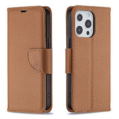 Coque Portefeuille Livre Cuir Etui Clapet pour Apple iPhone 15 Pro Max Marron