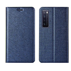 Coque Portefeuille Livre Cuir Etui Clapet pour Huawei Nova 7 5G Bleu